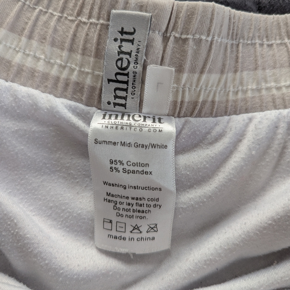 Inherit Co Tan And White Striped Drawstring Midi Skirt - Picture 5 of 6